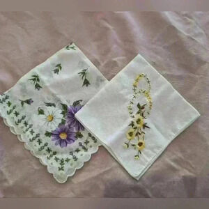 Pair of ladies floral handkerchiefs  purple and yellow